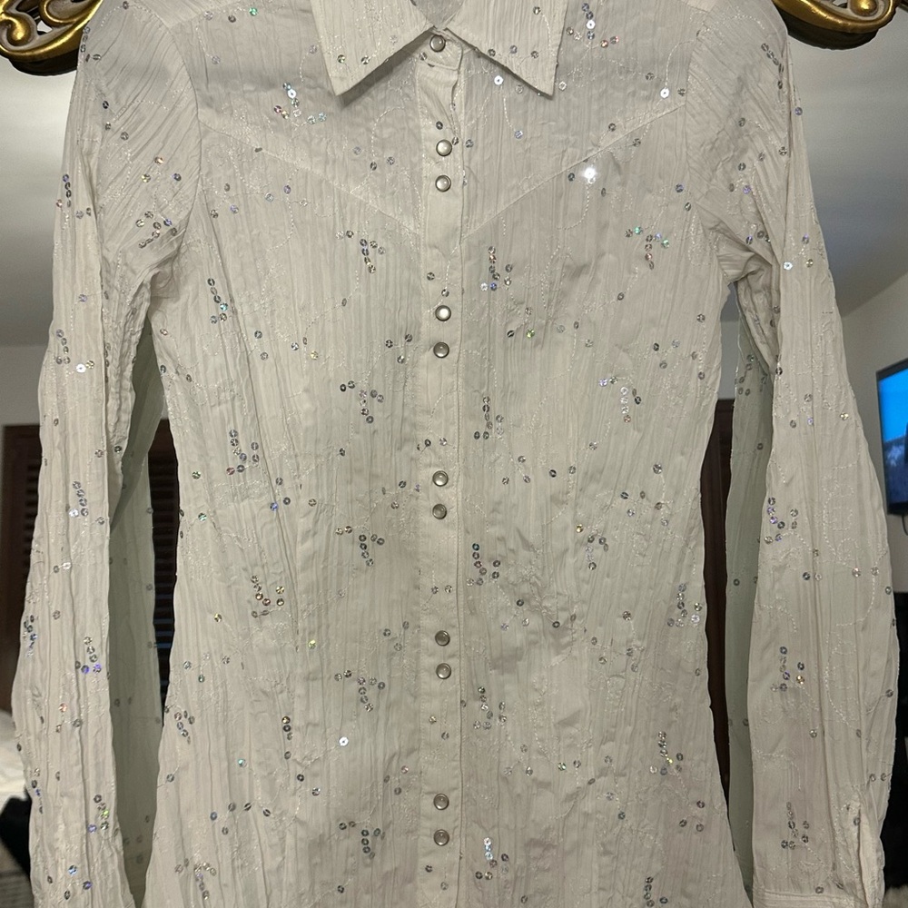 White Roper Pearl Snap Western Shirt with Sequin Embellishments